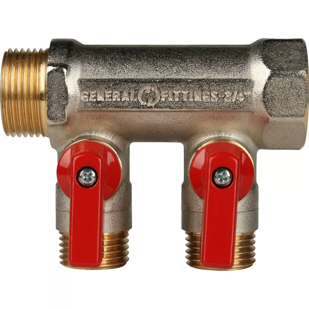 Коллектор Stout с шаровыми кранами 3/4, 2 отвода 1/2 (красные ручки) Коллектор Stout с шаровыми кранами 3/4, 2 отвода 1/2 (красные ручки)