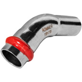 Угольник однораструбный 45° 18 Rommer из нержавеющей стали прессовой