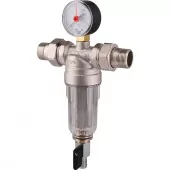 Самопромывной фильтр Tiemme 1 1/4 с манометром и пластиковой колбой