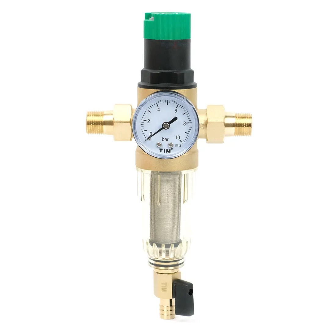 Самопромывной фильтр TIM 1/2 с редуктором, манометром и пластиковой колбой