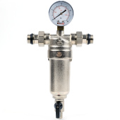 Самопромывной фильтр Valfex 1/2 с манометром и корпусом из ник. латуни