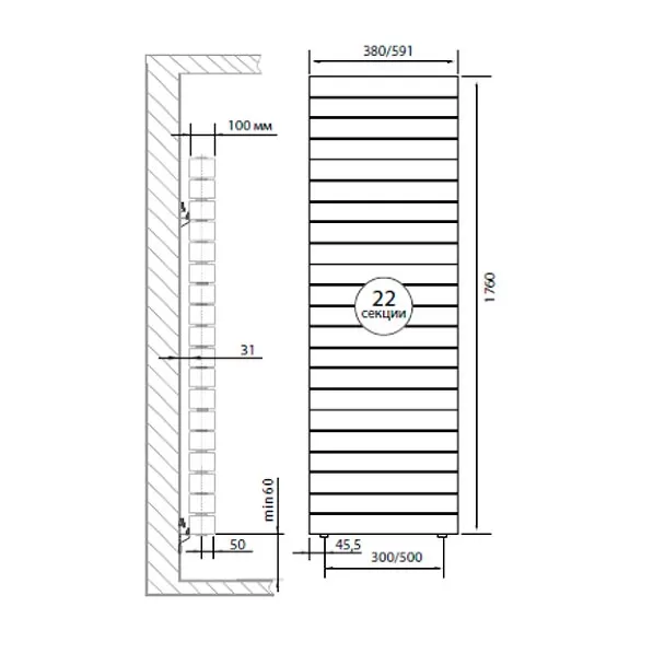 Биметаллический радиатор Royal Thermo PianoForte Tower Bianco Traffico 22 секций