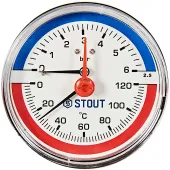 Термоманометр аксиальный Stout 80 мм, 0-6 бар, 0-120C, подключение 1/2