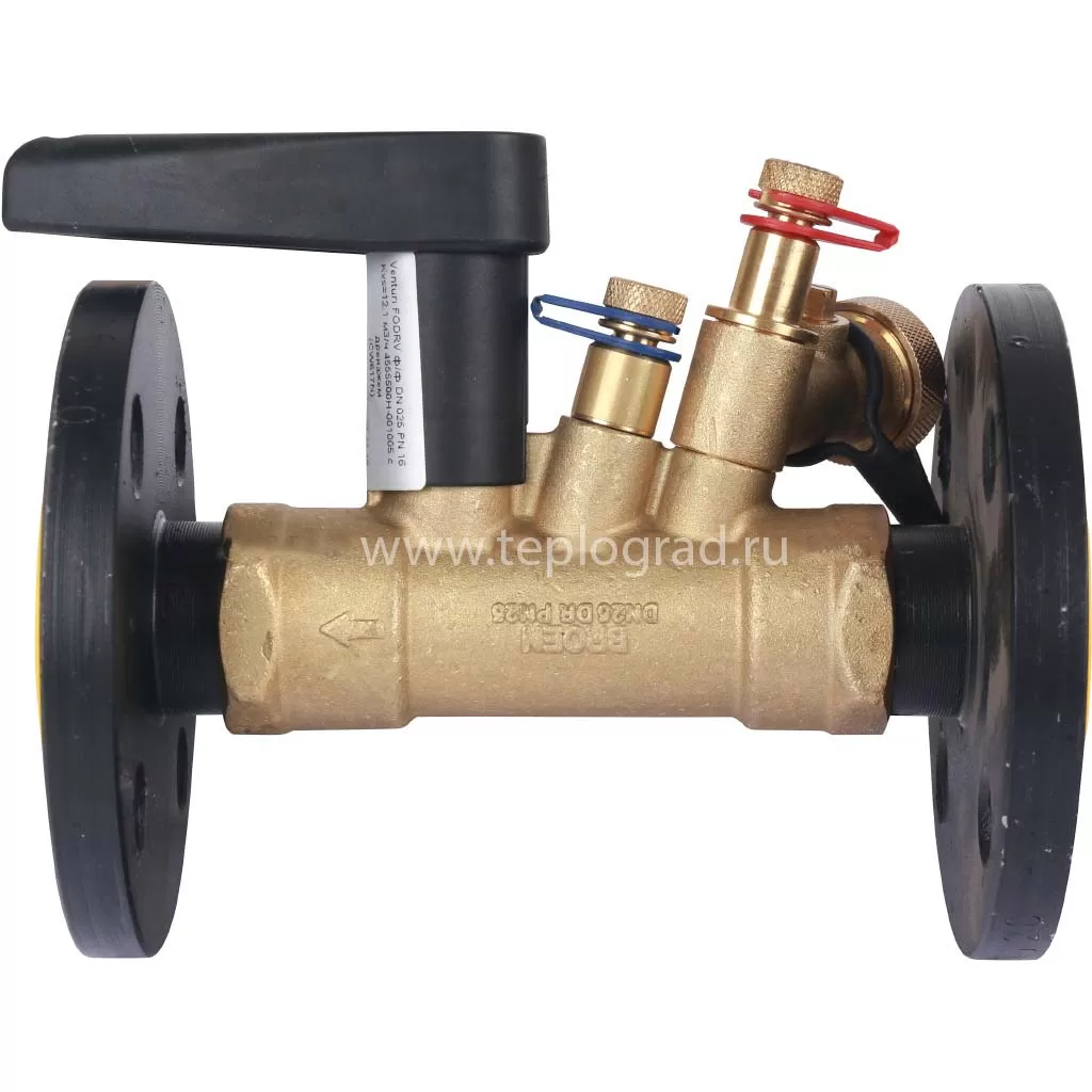 Балансировочный клапан Broen Venturi FODRV DN32 PN16 Kvs 13,2 фланцевый, с дренажем