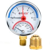 Термоманометр радиальный Valfex 63 мм, 0-6 бар, 1/2