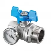 Кран шаровой Oventrop муфтовый BP 1 х НР 1 с термометром 0-80°C, с синей ручкой