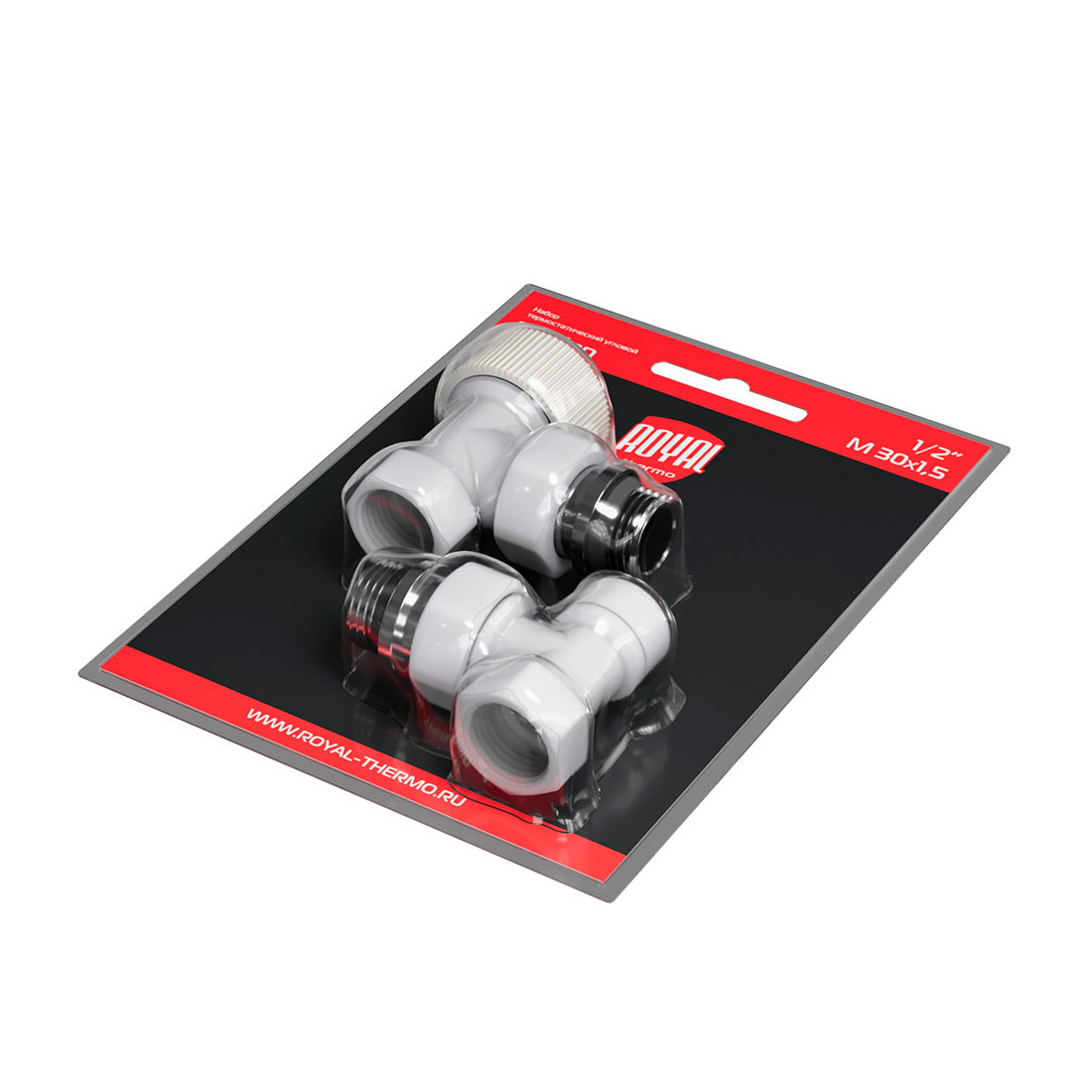 Набор термостатический угловой Royal Thermo Design 1/2" М30х1,5 (белый)