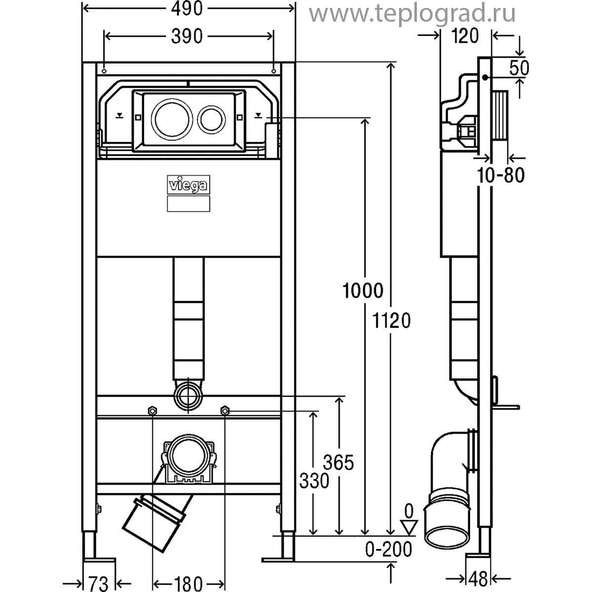 Инсталляция для подвесного унитаза Viega Prevista Dry Visign for Style 20 8524.13 с клавишей и крепежом