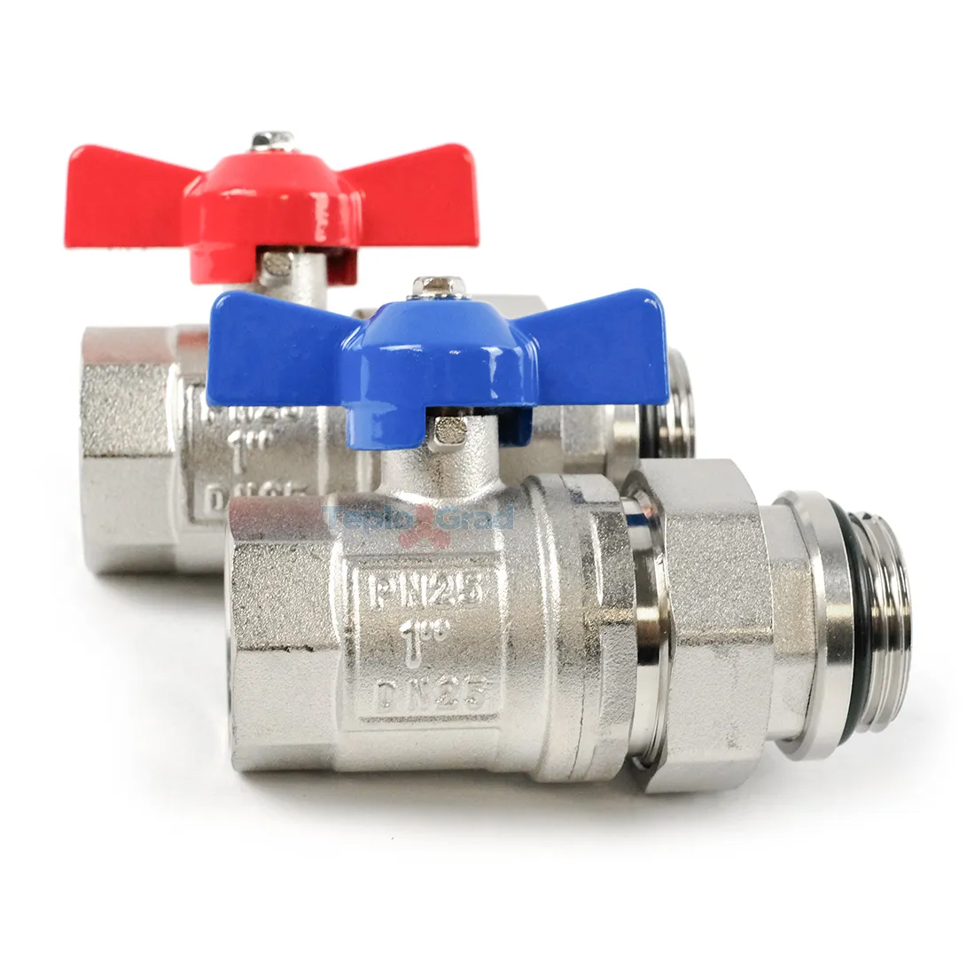 Кран шаровой TIM с полусгоном 1 (красный+синий), пара