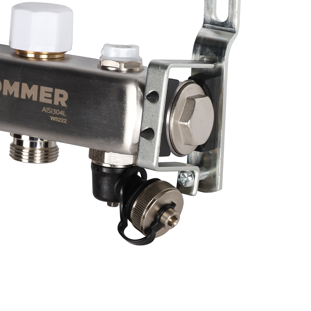 Коллектор Rommer на 2 выхода с расходомерами, с клапаном вып. воздуха и сливом Коллектор Rommer на 2 выхода с расходомерами, с клапаном вып. воздуха и сливом