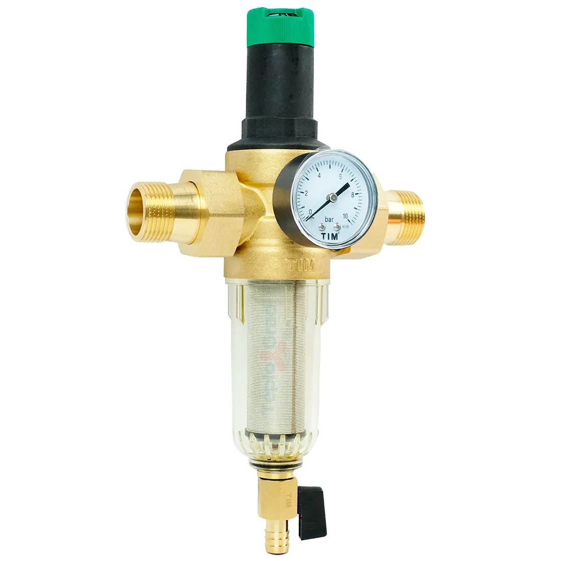 Самопромывной фильтр TIM 1 с редуктором, манометром и пластиковой колбой