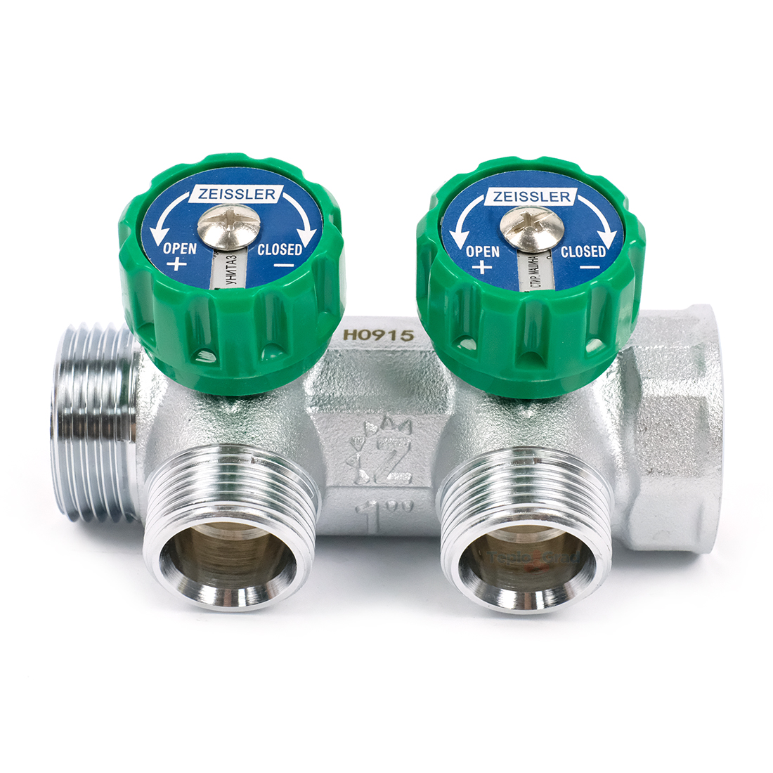 Коллектор TIM регулирующий 1x3/4 на 2 выхода (зеленые ручки)