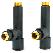 Вентили для полотенцесушителя TIM угловые, круглые, черные 1/2x1/2