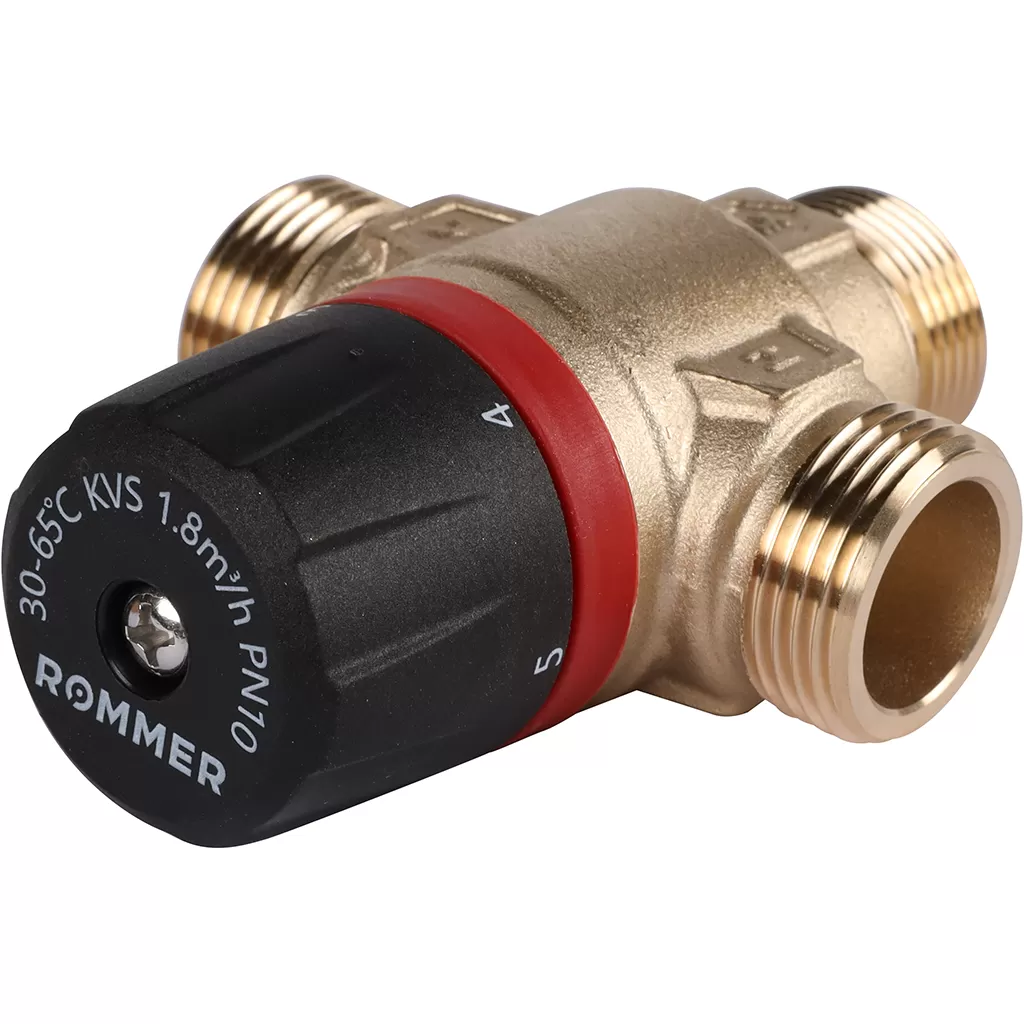 Термостатический смесительный клапан Rommer 3/4 НР 30-65°С KVs 1.8 центральное смешивание