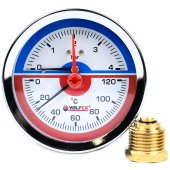 Термоманометр аксиальный Valfex 80 мм, 0-4 бар, 1/2