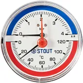 Термоманометр аксиальный Stout 80 мм, 0-4 бар, 0-120C, подключение 1/2