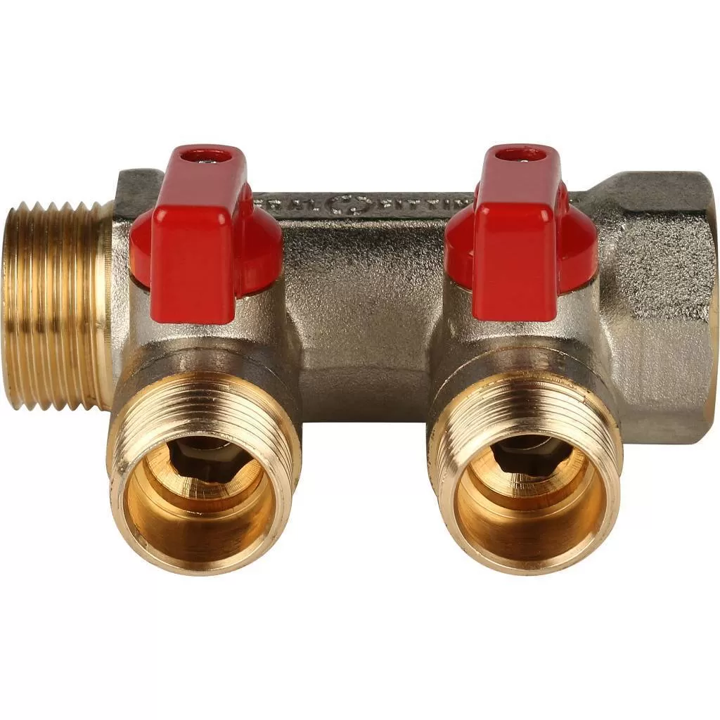Коллектор Stout с шаровыми кранами 3/4, 2 отвода 1/2 (красные ручки) Коллектор Stout с шаровыми кранами 3/4, 2 отвода 1/2 (красные ручки)