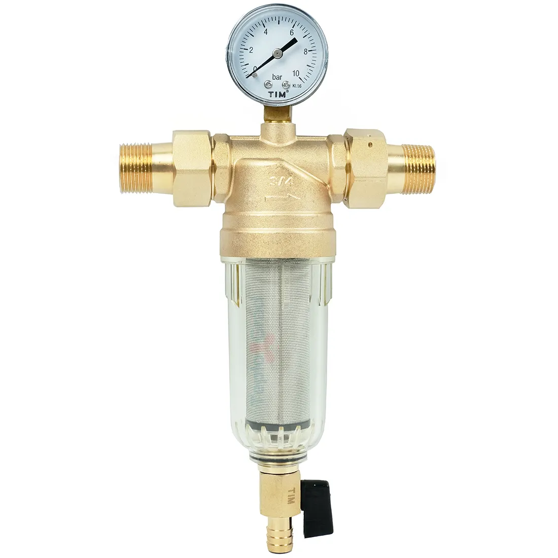 Самопромывной фильтр TIM 3/4 с манометром и пластиковой колбой