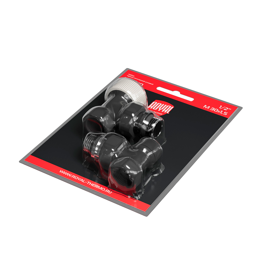 Набор термостатический угловой Royal Thermo Design 1/2" М30х1,5 (черный)