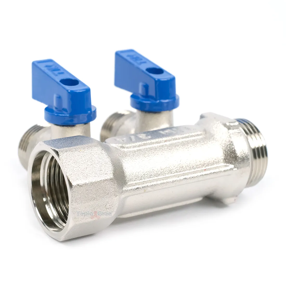 Коллектор TIM с шаровыми кранами 3/4x1/2 на 2 выхода, красные и синие ручки Коллектор TIM с шаровыми кранами 3/4x1/2 на 2 выхода, красные и синие ручки