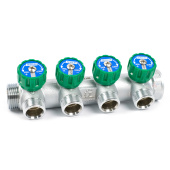 Коллектор TIM регулирующий 1x3/4 на 4 выхода (зеленые ручки)