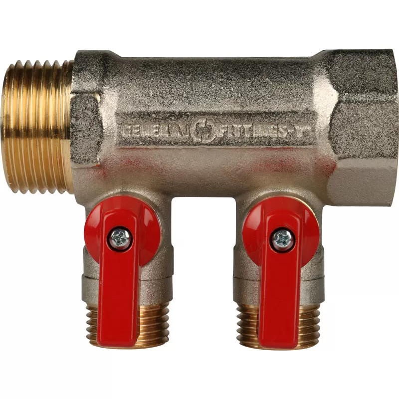 Коллектор Stout с шаровыми кранами 1, 2 отвода 1/2 (красные ручки) Коллектор Stout с шаровыми кранами 1, 2 отвода 1/2 (красные ручки)