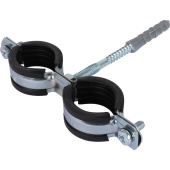 Сдвоенный хомут сантехнический 1" (32-35мм) со шпилькой и дюбелем