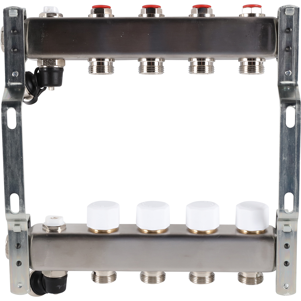 Коллектор Rommer на 4 выхода без расходомеров, с клапаном вып. воздуха и сливом