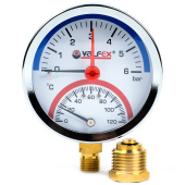 Термоманометр радиальный Valfex 80 мм, 0-6 бар, 1/2