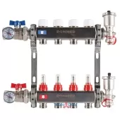 Коллектор из нержавеющей стали Rommer в сборе с расходомерами 4 выхода Коллектор из нержавеющей стали Rommer в сборе с расходомерами 4 выхода