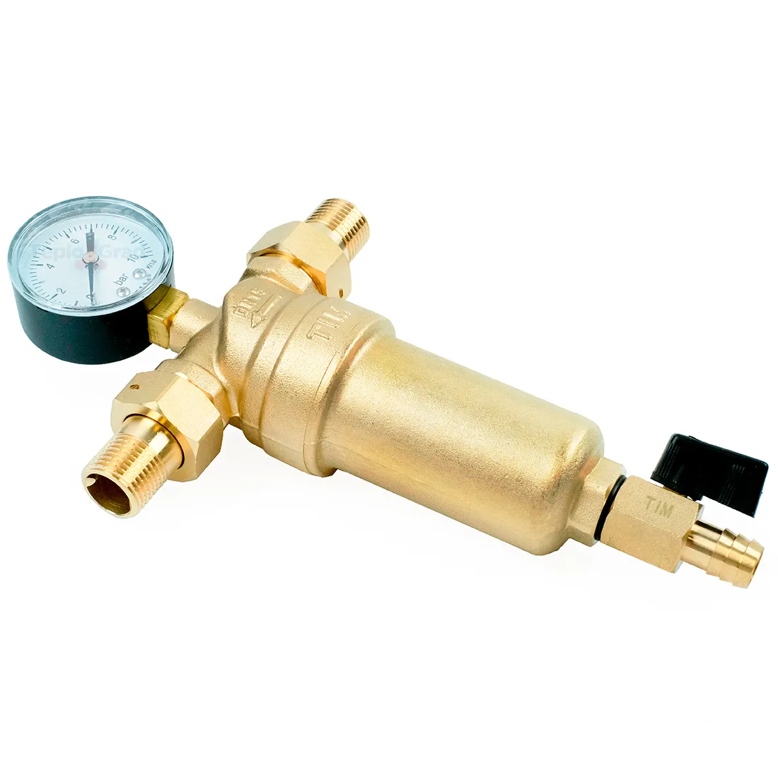 Самопромывной фильтр TIM 1/2 с манометром и корпусом из латуни