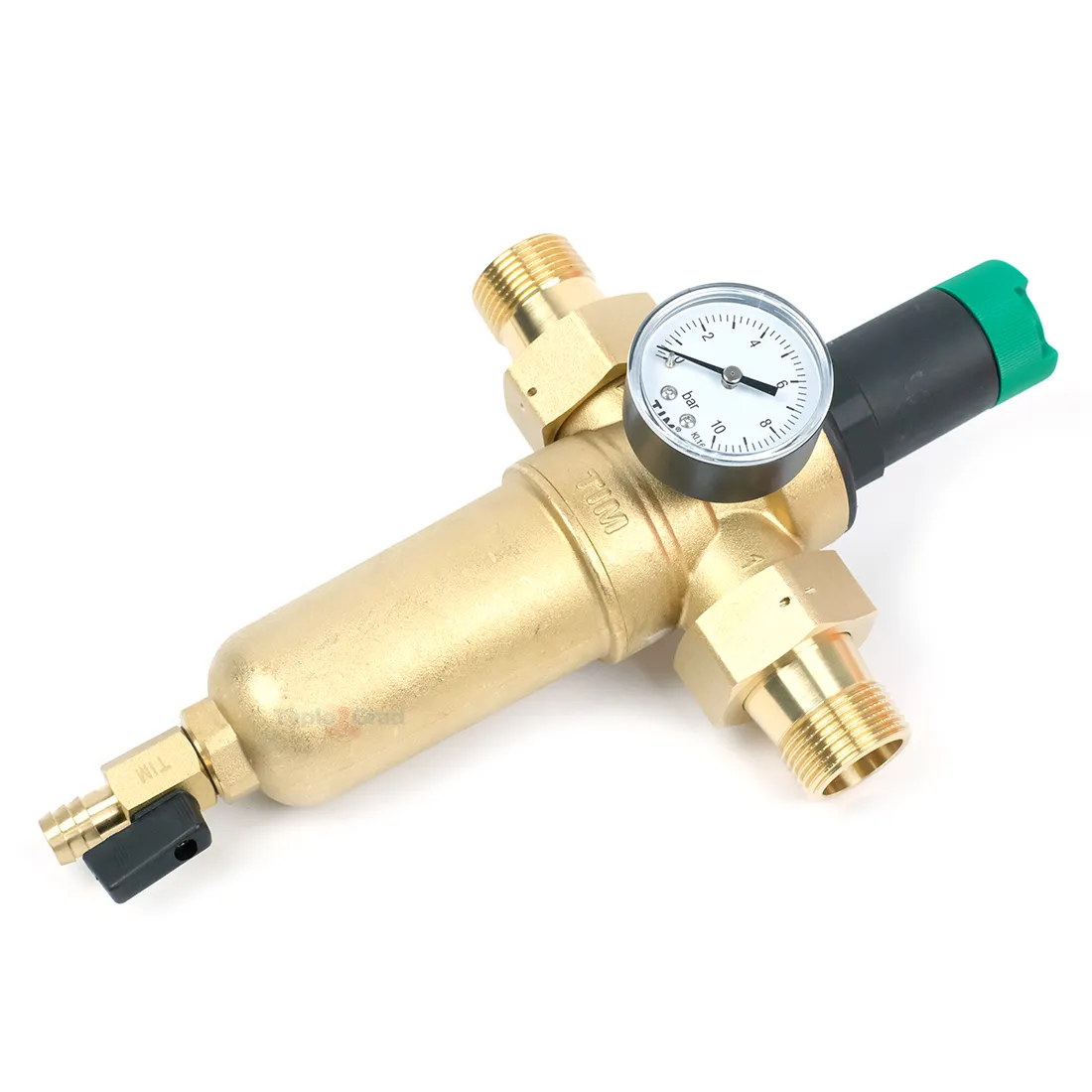 Самопромывной фильтр TIM 1 с редуктором, манометром и корпусом из латуни