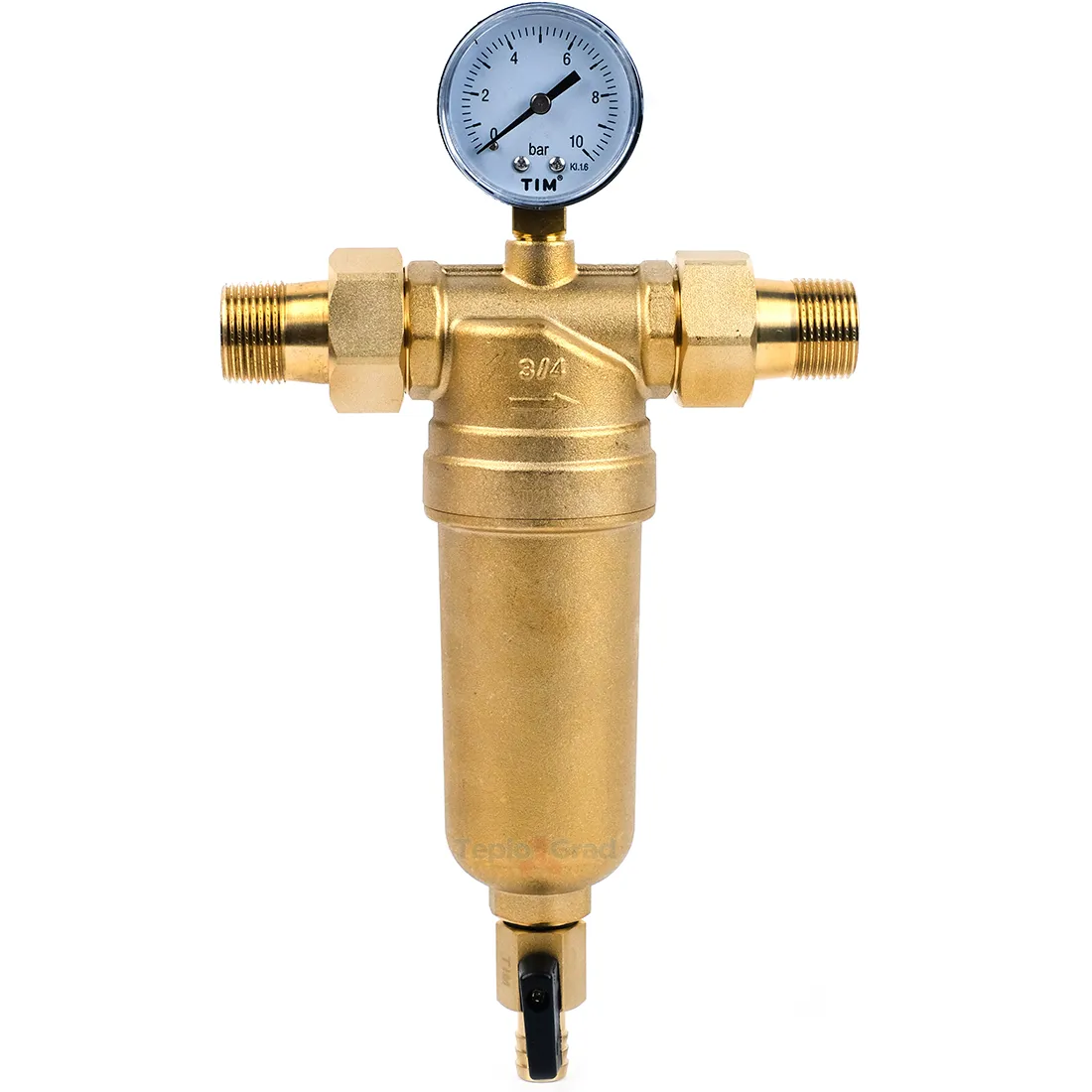Самопромывной фильтр TIM 3/4 с манометром и корпусом из латуни