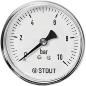 Манометр аксиальный Stout 63 мм, 0-10 бар, подключение 1/4 Манометр аксиальный Stout 63 мм, 0-10 бар, подключение 1/4