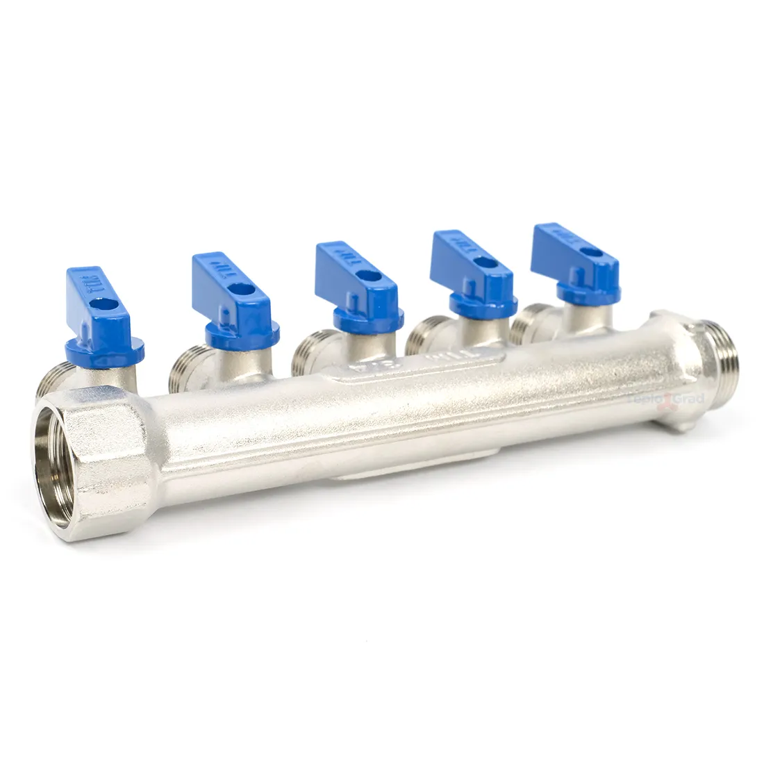 Коллектор TIM с шаровыми кранами 3/4x1/2 на 5 выходов, красные и синие ручки Коллектор TIM с шаровыми кранами 3/4x1/2 на 5 выходов, красные и синие ручки