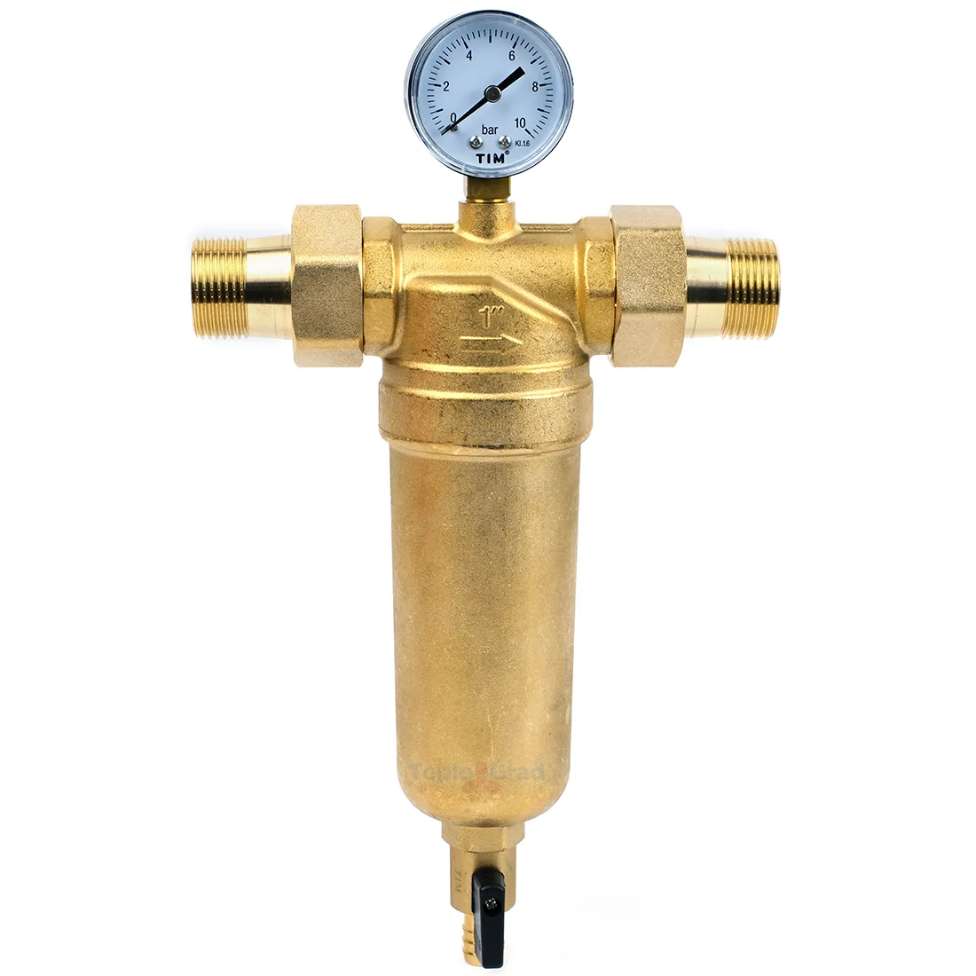 Самопромывной фильтр TIM 1 с манометром и корпусом из латуни