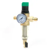 Самопромывной фильтр TIM 1/2 с редуктором, манометром и пластиковой колбой
