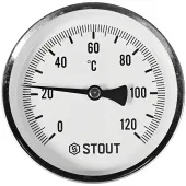 Термометр биметаллический Stout 100 мм, гильза 50 мм, 0-120С Термометр биметаллический Stout 100 мм, гильза 50 мм, 0-120С
