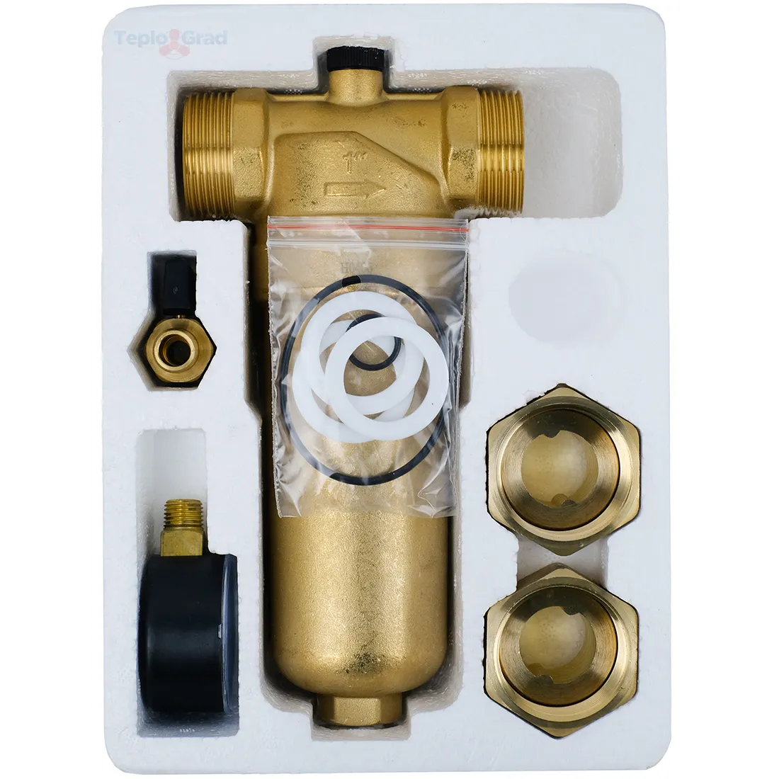 Самопромывной фильтр TIM 1 с манометром и корпусом из латуни