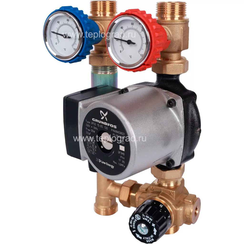 Насосная группа Stout с термостатическим смесительным клапаном 3/4 с насосом Grundfos UPSO 15-65