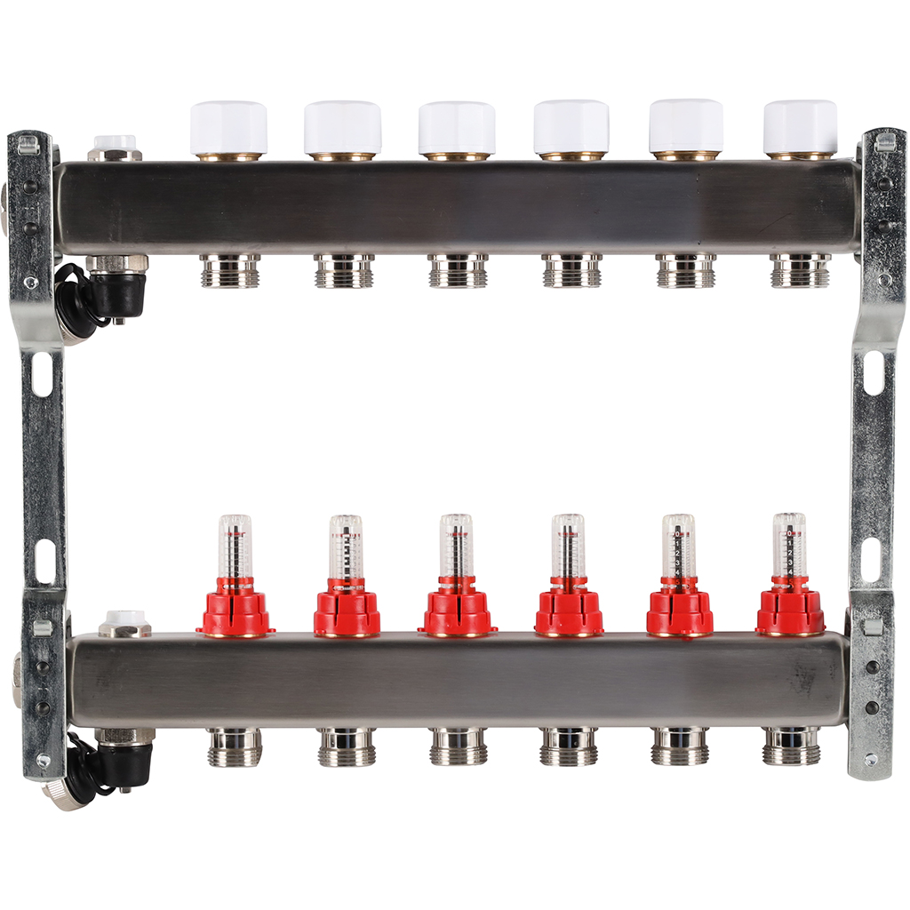 Коллектор Rommer на 6 выходов с расходомерами, с клапаном вып. воздуха и сливом