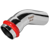 Угольник однораструбный 45° 28 Rommer из нержавеющей стали прессовой