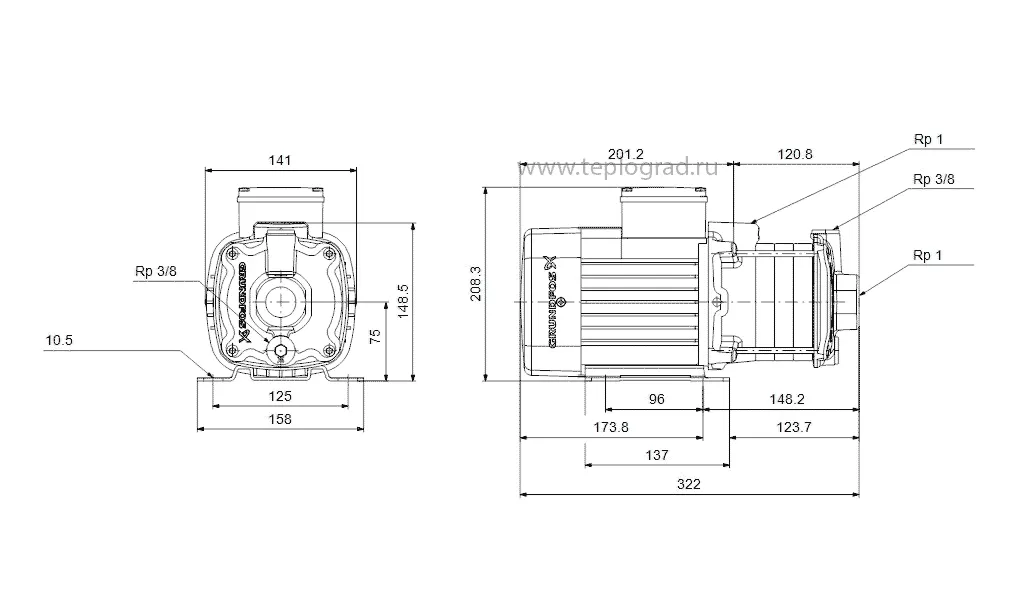 Многоступенчатый поверхностный насос Grundfos CM3-4 A-R-A-E-AVBE 1x230