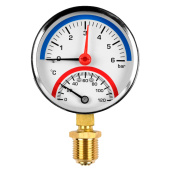 Термоманометр радиальный Valfex 80 мм, 0-4 бар, 1/2