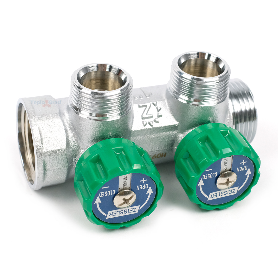 Коллектор TIM регулирующий 1x3/4 на 2 выхода (зеленые ручки)