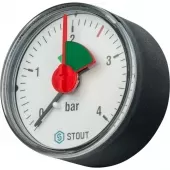 Манометр аксиальный с указателем предела Stout, корпус 50 мм, диапазон 0-4 бар, подключение 1/4 Манометр аксиальный с указателем предела Stout, корпус 50 мм, диапазон 0-4 бар, подключение 1/4