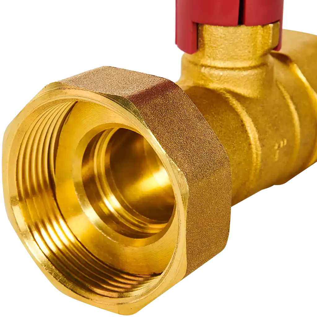 Клапан запорный латунный Rommer ВР 1 для подключения насоса, красная ручка