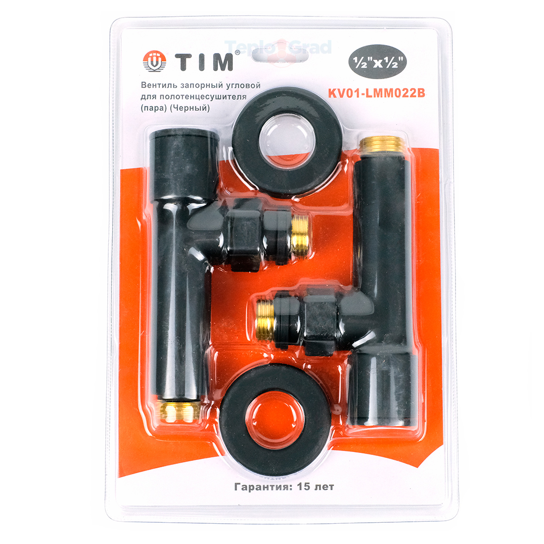 Вентили для полотенцесушителя TIM угловые, круглые, черные 1/2x1/2