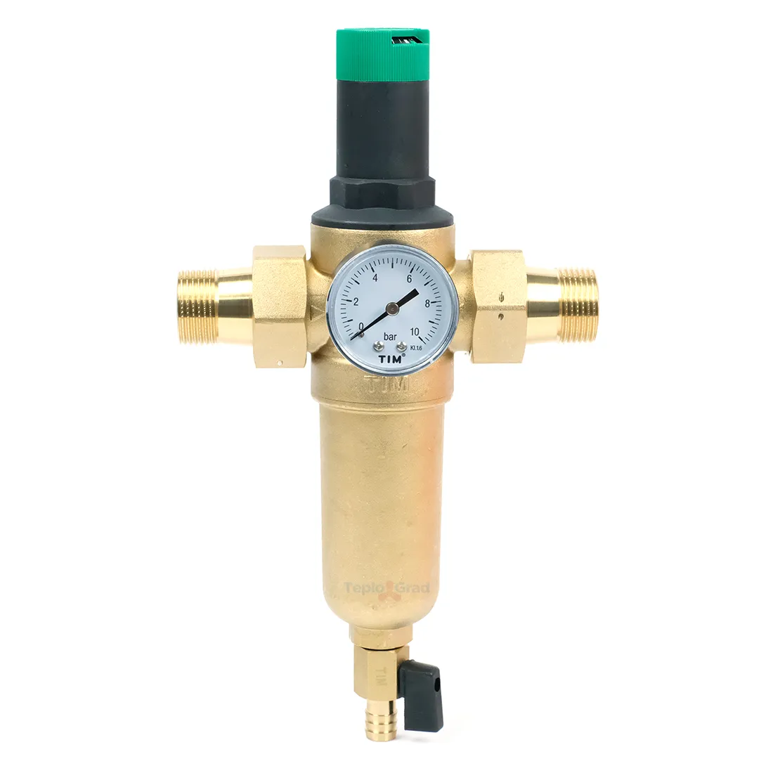 Самопромывной фильтр TIM 1 с редуктором, манометром и корпусом из латуни