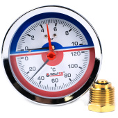 Термоманометр аксиальный Valfex 80 мм, 0-10 бар, 1/2
